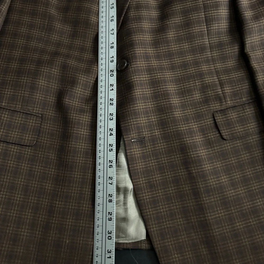 Hart Schaffner Marx Gold Trumpeter Mens Brown Plaid Blazer‎ Coat 46R - Picture 6 of 10